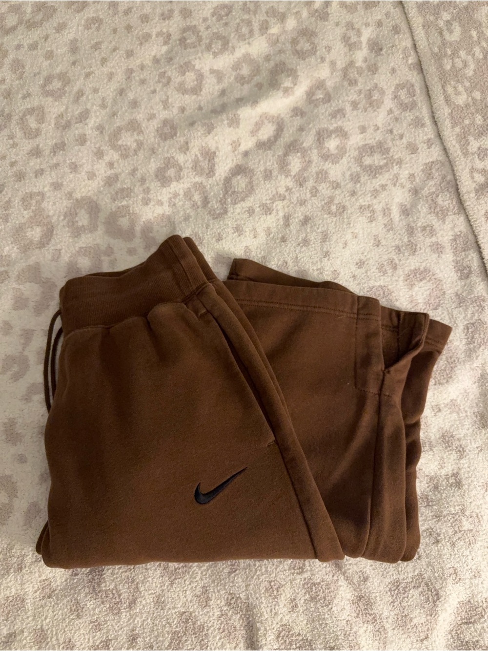 Nike Wide Leg Sweatpants in Chocolate Brown with Black Swoosh